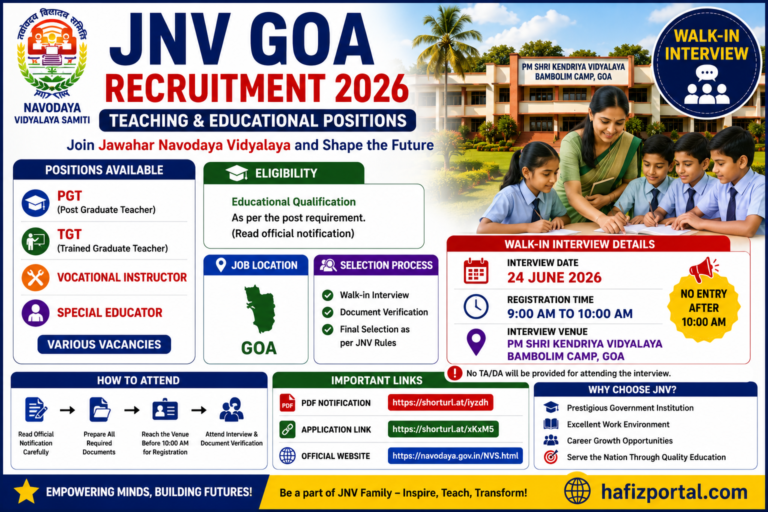 JNV Goa Recruitment 2026: Walk-in Interview for PGT, TGT, Vocational Instructor & Special Educator Posts