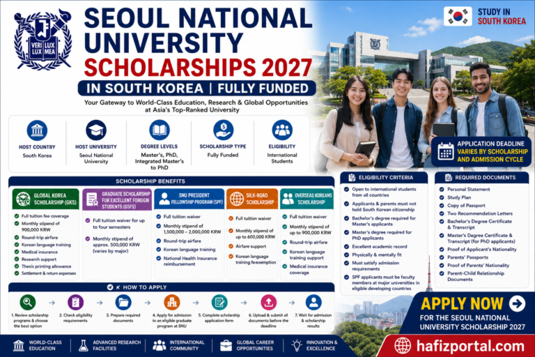 Seoul National University Scholarships 2027 in South Korea | Fully Funded Master’s & PhD Scholarships for International Students