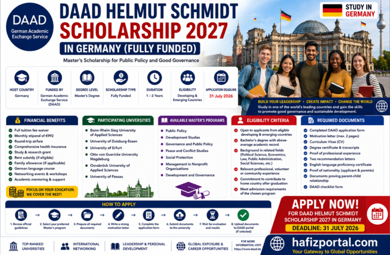 DAAD Helmut Schmidt Scholarship 2027 in Germany (Fully Funded) | Monthly Stipend, Tuition Fees & Travel Costs Covered