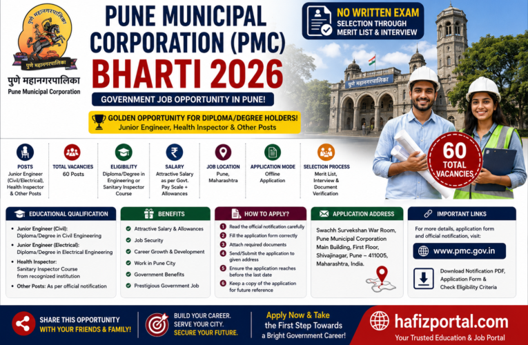 Pune Municipal Corporation (PMC) Bharti 2026: Apply Offline for 60 Junior Engineer & Health Inspector Posts | Complete Guide