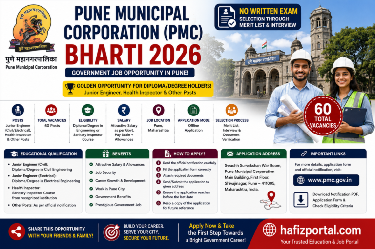 Pune Municipal Corporation (PMC) Bharti 2026: Apply Offline for 60 Junior Engineer & Health Inspector Posts | Complete Guide