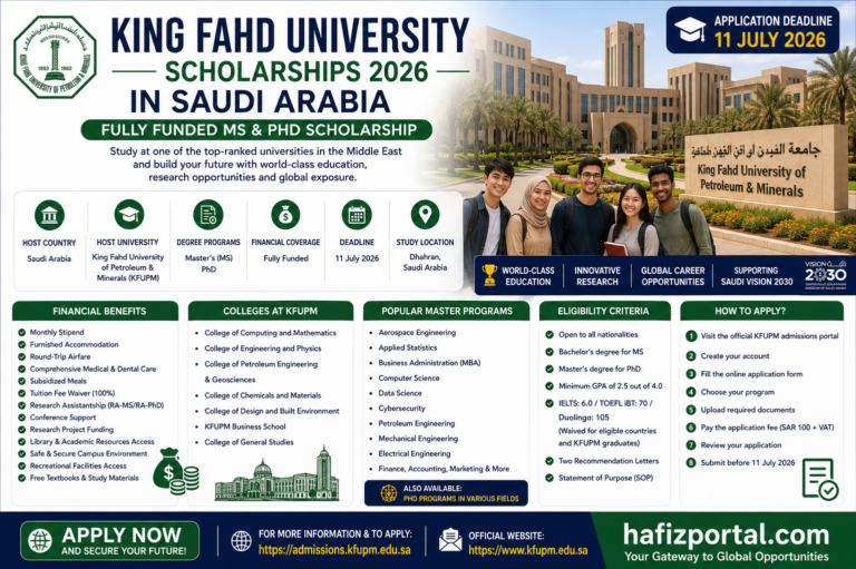 King Fahd University Scholarships 2026 in Saudi Arabia | Fully Funded MS & PhD Scholarship at KFUPM