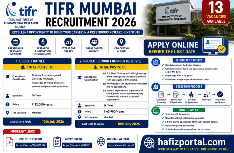 TIFR Mumbai Recruitment 2026: Apply Online for Clerk Trainee & Project Junior Engineer Posts | Salary Up to ₹63,900