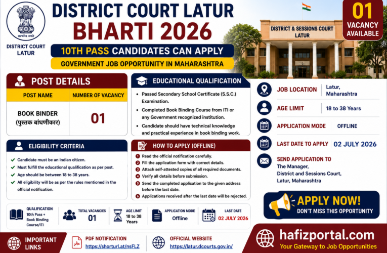 District Court Latur Bharti 2026: Apply Offline for Book Binder Post | 10th Pass Government Job in Maharashtra