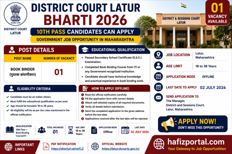 District Court Latur Bharti 2026: Apply Offline for Book Binder Post | 10th Pass Government Job in Maharashtra