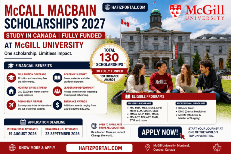 McCall MacBain Scholarships 2027 in Canada | Fully Funded 130 Scholarships at McGill University