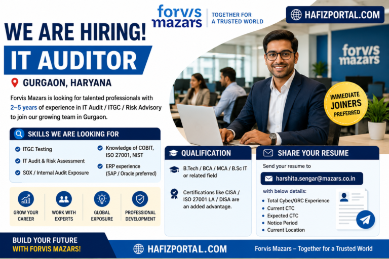 Forvis Mazars IT Auditor Recruitment 2026 in Gurgaon | Apply for IT Audit, ITGC & Risk Advisory Roles