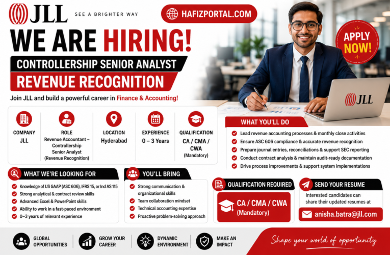 JLL Revenue Accountant Jobs 2026 | Controllership Senior Analyst (Revenue Recognition) – CA/CMA/CWA Freshers & Experienced Candidates