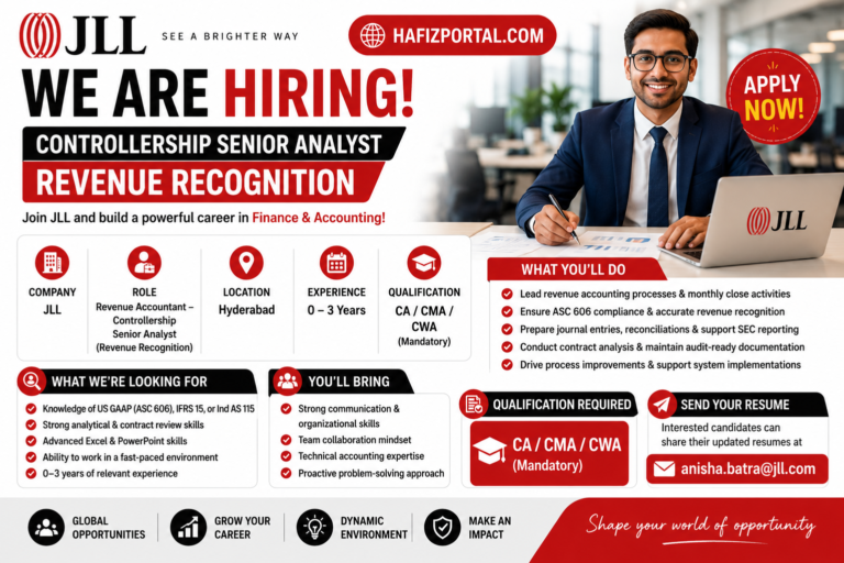 JLL Revenue Accountant Jobs 2026 | Controllership Senior Analyst (Revenue Recognition) – CA/CMA/CWA Freshers & Experienced Candidates