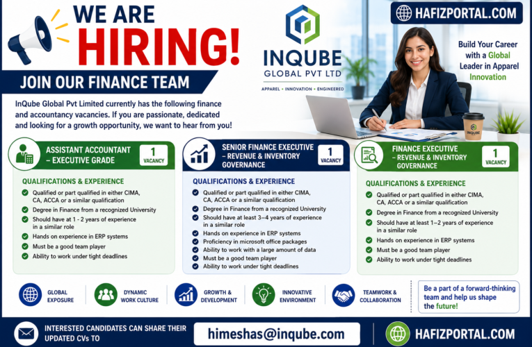 InQube Global Recruitment 2026 | Finance & Accounts Jobs for Assistant Accountant, Finance Executive & Senior Finance Executive