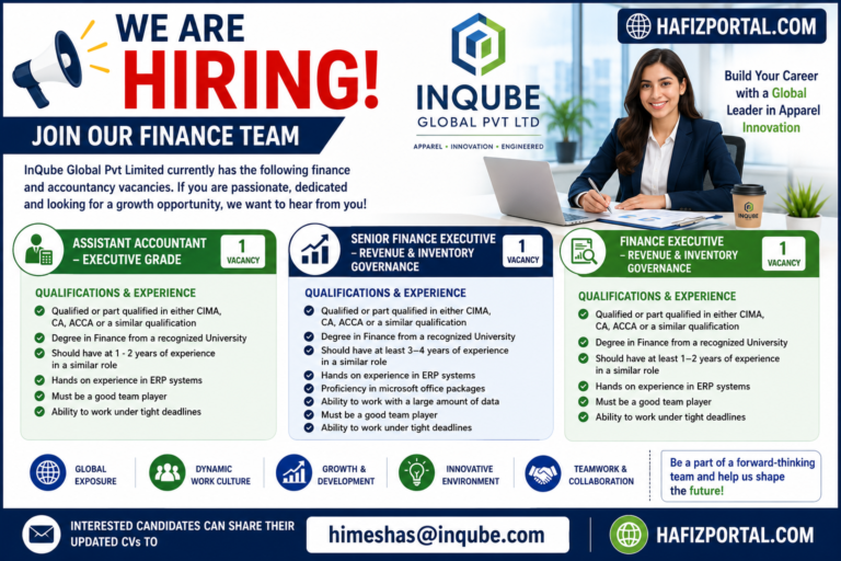InQube Global Recruitment 2026 | Finance & Accounts Jobs for Assistant Accountant, Finance Executive & Senior Finance Executive