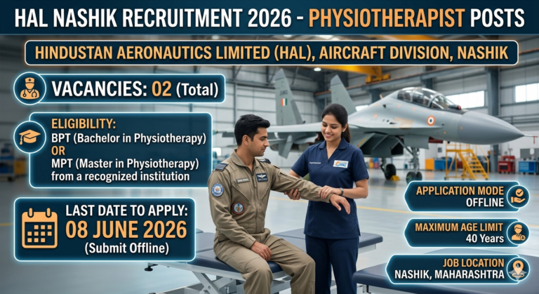 HAL Nashik Recruitment 2026: Apply Offline for Physiotherapist Posts | Hindustan Aeronautics Limited Vacancy 2026