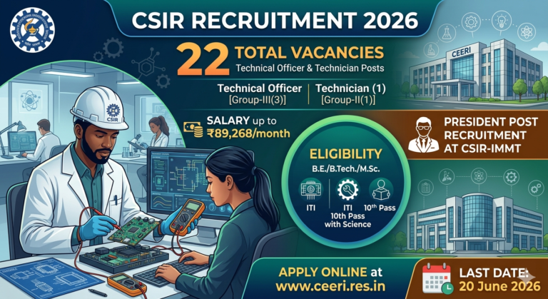 CSIR Recruitment 2026: Apply Online for 22 Technical Officer & Technician Posts | Salary up to ₹89,268