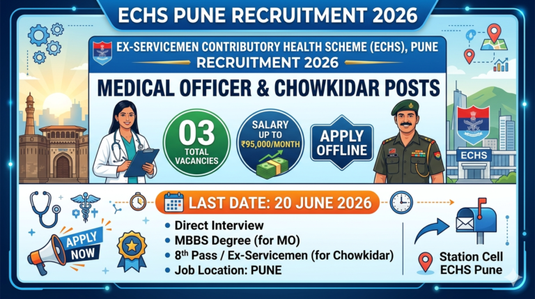 ECHS Pune Recruitment 2026: Apply Offline for Medical Officer and Chowkidar Posts | Salary Up to ₹95,000 Per Month