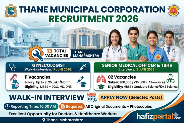 Thane Municipal Corporation Recruitment 2026: Apply for Gynecologist, Senior Medical Officer & TBHV Posts | Salary Up to ₹1.25 Lakh