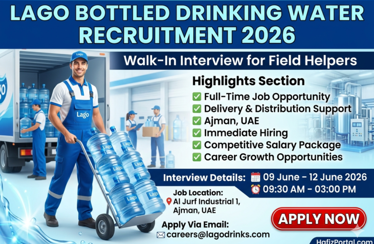 Lago Bottled Drinking Water Recruitment 2026 | Walk-In Interview for Field Helper Jobs in Ajman, UAE