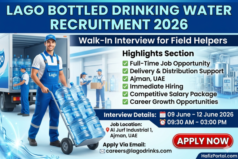 Lago Bottled Drinking Water Recruitment 2026 | Walk-In Interview for Field Helper Jobs in Ajman, UAE