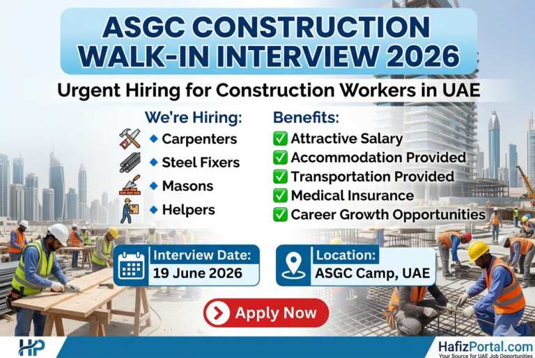 ASGC Construction Walk-In Interview 2026 in UAE | Hiring Carpenters, Steel Fixers, Masons and Helpers