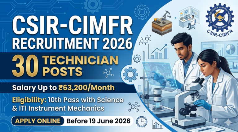 CSIR-CIMFR Recruitment 2026: Apply Online for 30 Technician Posts | Salary Up to ₹63,200 Per Month