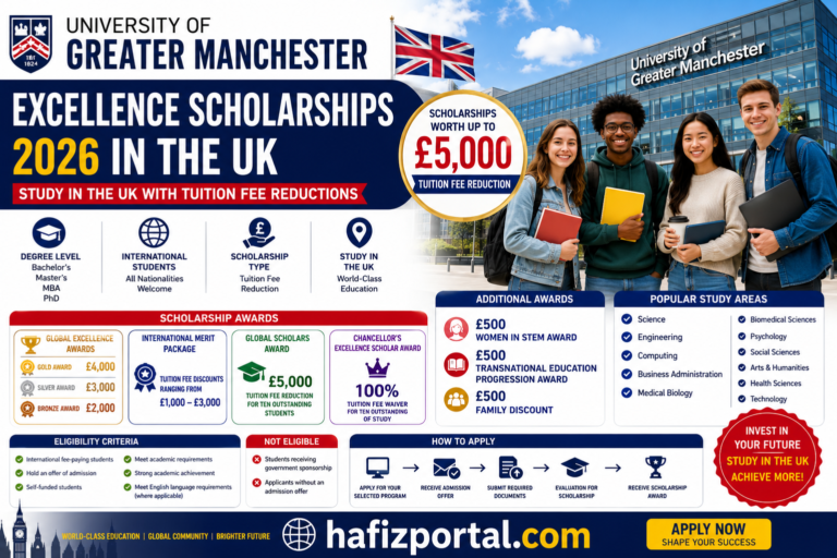 University of Greater Manchester Excellence Scholarships 2026 in the UK – Get Up to £5,000 Tuition Fee Reduction for International Students