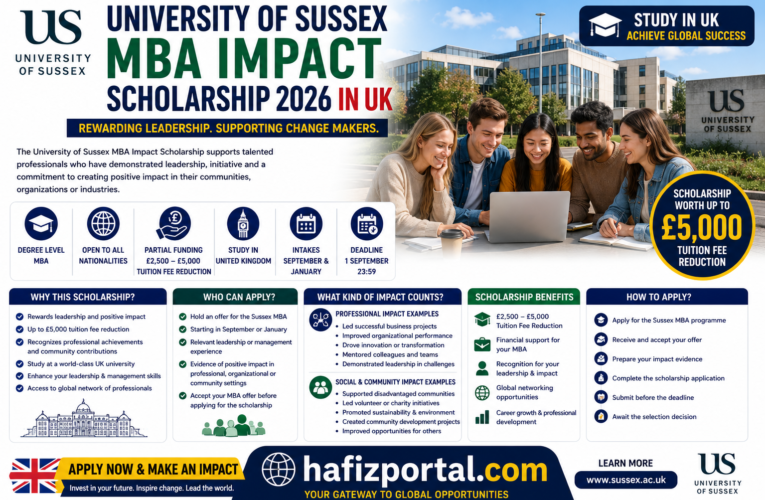 University of Sussex MBA Impact Scholarship 2026 in the UK | Fully Funded Leadership Opportunity with Up to £5,000 Tuition Fee Reduction