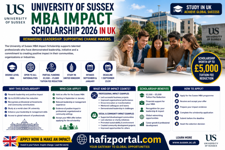 University of Sussex MBA Impact Scholarship 2026 in the UK | Fully Funded Leadership Opportunity with Up to £5,000 Tuition Fee Reduction