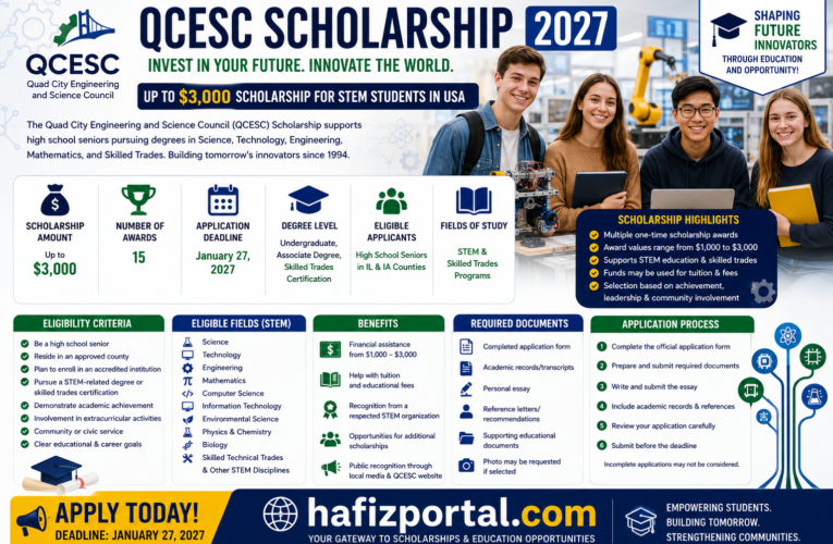 QCESC Scholarship 2027 in USA | Up to $3,000 STEM Scholarship for High School Seniors