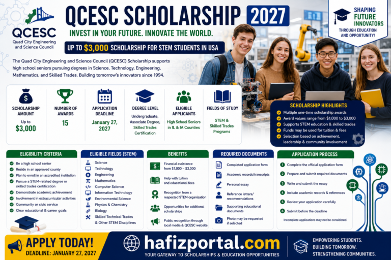 QCESC Scholarship 2027 in USA | Up to $3,000 STEM Scholarship for High School Seniors