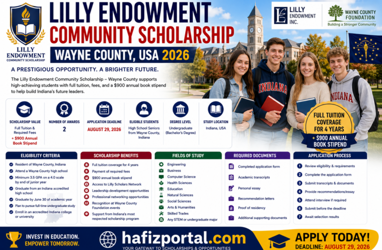 Lilly Endowment Community Scholarship – Wayne County, USA 2026 | Fully Funded Undergraduate Scholarship in Indiana