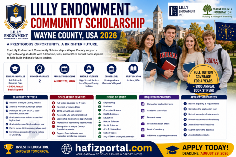 Lilly Endowment Community Scholarship – Wayne County, USA 2026 | Fully Funded Undergraduate Scholarship in Indiana