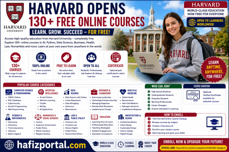 Harvard University 130+ Free Online Courses: Learn AI, Python, Data Science, Business & More | Apply Now