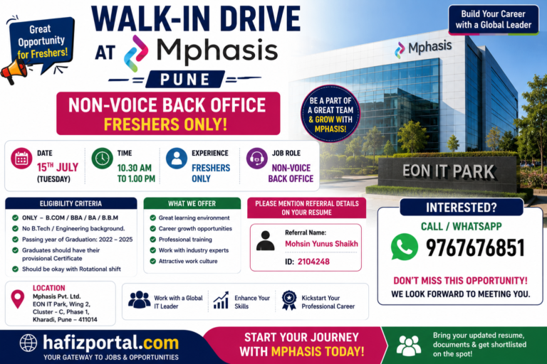 Mphasis Pune Walk-in Drive 2026 for Freshers | Non-Voice Back Office Jobs | Direct Walk-in Opportunity