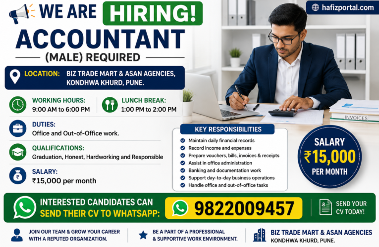 Accountant Job in Kondhwa Pune at Biz Trade Mart & Asan Agencies | Apply Now