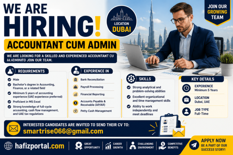 Accountant Cum Admin Job in Dubai 2026 | Apply Now for Experienced Accounting Professionals