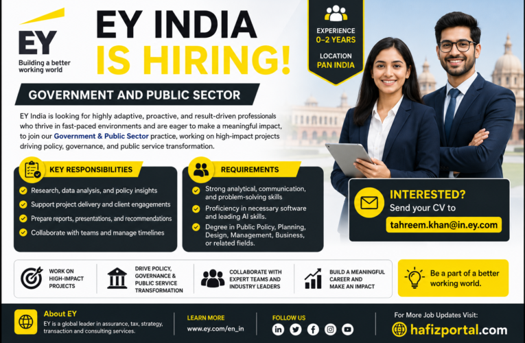 EY India Government & Public Sector Hiring 2026: Freshers & Experienced Professionals (0–2 Years) | Pan India Opportunities | Apply Now
