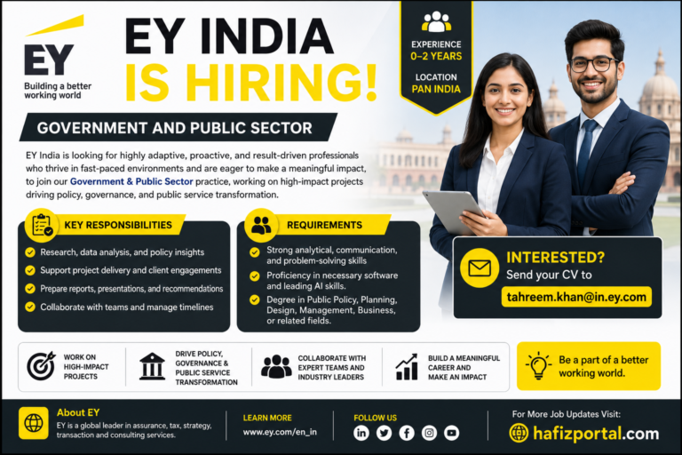 EY India Government & Public Sector Hiring 2026: Freshers & Experienced Professionals (0–2 Years) | Pan India Opportunities | Apply Now