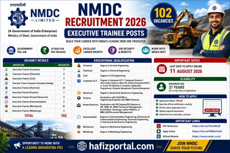 NMDC Recruitment 2026: Apply Online for 102 Executive Trainee Posts | Engineering, Finance & HR Government Jobs