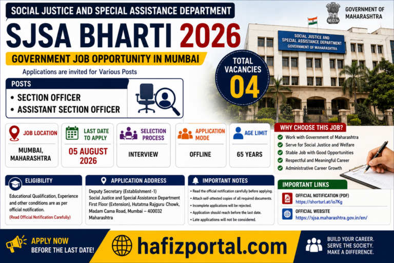 SJSA Bharti 2026: Social Justice and Special Assistance Department Mumbai Recruitment for Section Officer & Assistant Section Officer – Apply Offline Before 05 August 2026