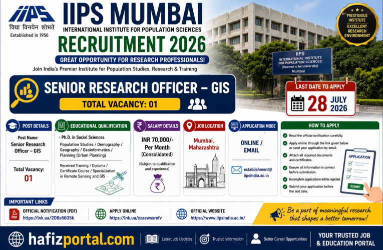 IIPS Mumbai Recruitment 2026: Apply Online for Senior Research Officer (GIS) Post | Salary ₹70,000 Per Month