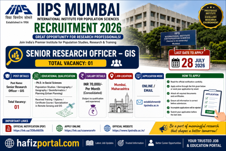 IIPS Mumbai Recruitment 2026: Apply Online for Senior Research Officer (GIS) Post | Salary ₹70,000 Per Month