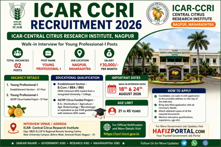 ICAR CCRI Recruitment 2026: Young Professional-I Posts in Nagpur