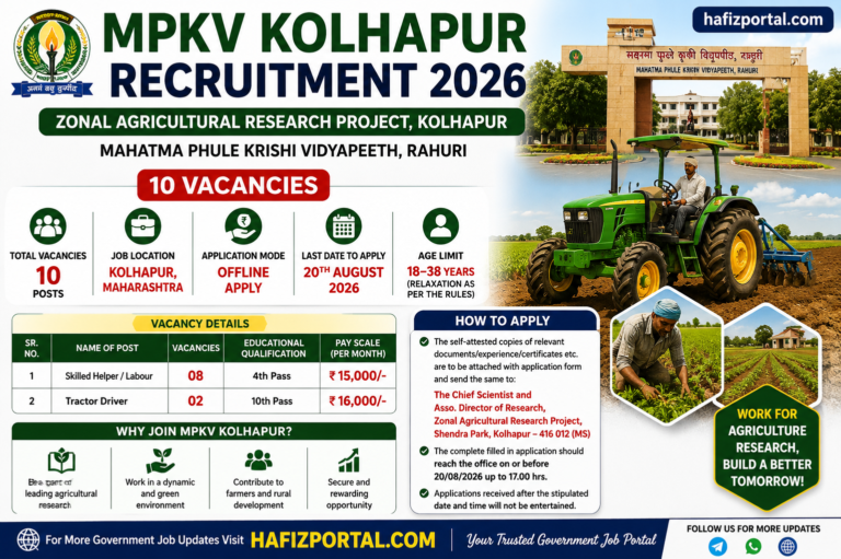 MPKV Kolhapur Recruitment 2026: 10 Skilled Helper & Tractor Driver Posts, Apply Offline