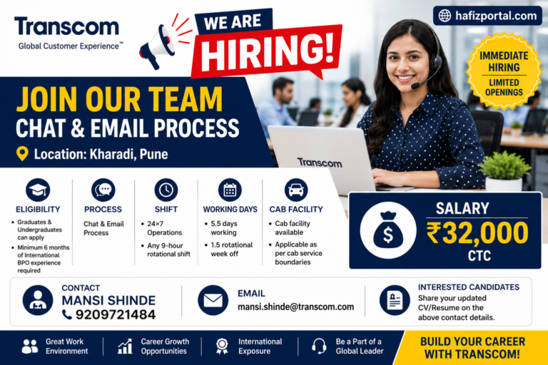 Transcom Chat and Email Process Jobs in Pune | Apply for International BPO Hiring in Kharadi