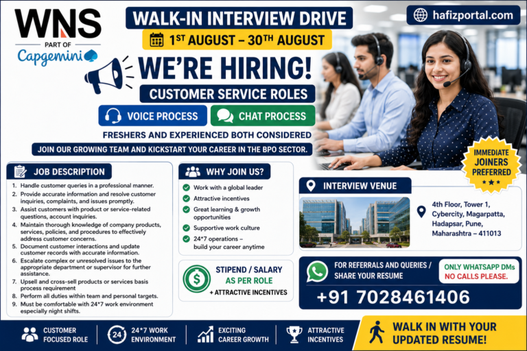 WNS Part of Capgemini Hiring in Pune | Walk-In Interview for Voice & Chat Process