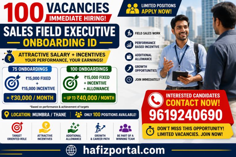 100 Sales Field Executive Jobs in Mumbra & Thane | ₹15,000 Salary + Incentives Up to ₹40,000