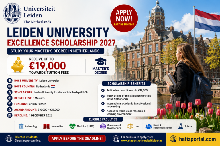 Leiden University Excellence Scholarship 2027 in Netherlands | Up to €19,000 Tuition Support