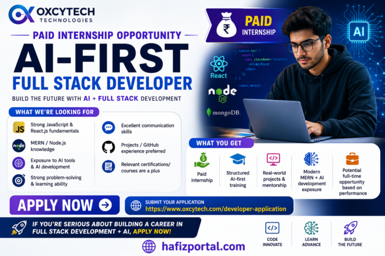 Paid AI-First Full Stack Developer Internship at Oxcytech Technologies