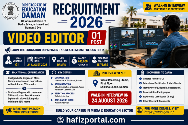 Directorate of Education Daman Recruitment 2026: Video Editor Vacancy | Walk-In Interview on 24 August