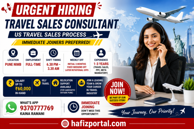 Urgent Travel Sales Consultant Jobs in Pune | US Travel Sales | Salary Up to ₹60,000
