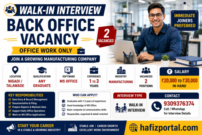 Back Office Jobs in Nigadi & Talawade Pune | Walk-In Interview | Salary Up to ₹30,000